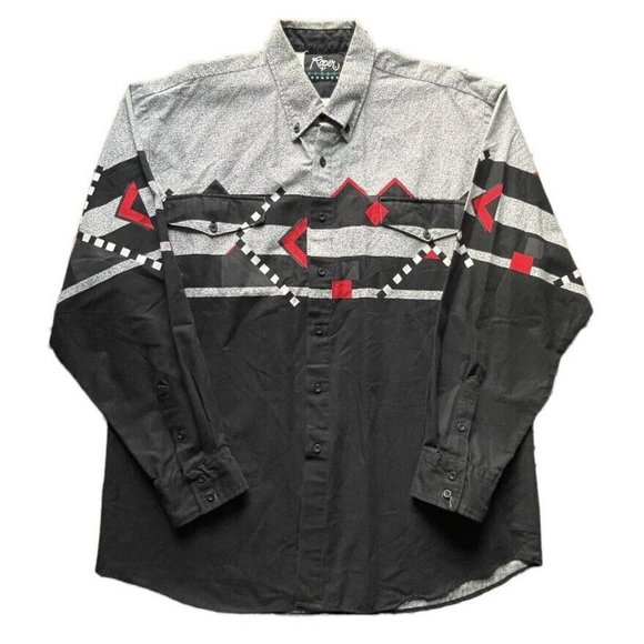 Roper Border Southwestern Rodeo Dalmation Print Button Down Shirt USA XL Men - Picture 1 of 6